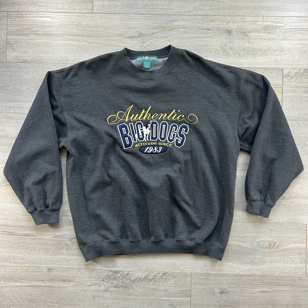 Big Dogs Charcoal Gray Crewneck Sweatshirt with Yellow & Blue Logo